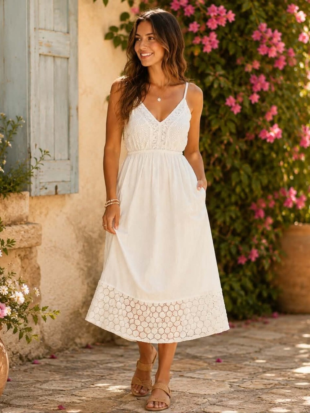White Waves Lace V-Neck Women's Dress